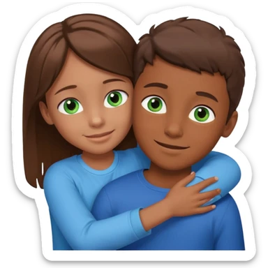 garcon grand brown aux yeux bleus câlin fille petite yeux verts cheveux brown  sticker