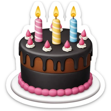 birthday cake with black icing and decorations, no text sticker