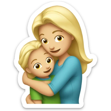 Blonde mom with long her is hugging her toddler son  sticker