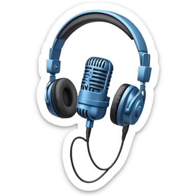 Create an emoji for podcasting. Show a microphone with headphones, symbolizing the recording of a podcast. Use modern, professional colors. Do not include any emojis or smiley faces. Make the background transparent. sticker