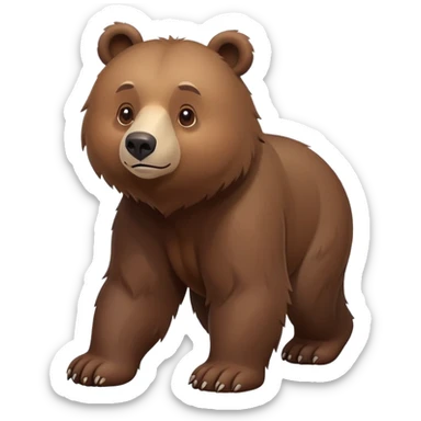 Minimalist brown bear walking on four paws, realistic features, simple design sticker