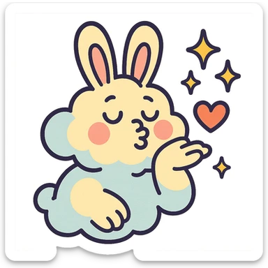 cloud bunny blowing a kiss with sparkles, pastel-toon style sticker