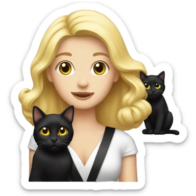 Blonde woman holding a black tuxedo cat sticker