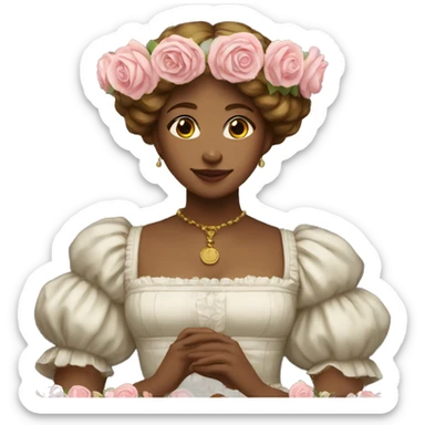 renaissance maid with a halo and her lap full of roses sticker