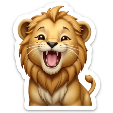 Cinematic Cute Yawning Lion Cub Portrait Emoji, Head tilted slightly with a dramatic, wide-open yawn, showcasing a soft, downy tawny Fur with a majestic mane, floppy ears slightly drooping, round amber eyes barely open in drowsy contentment, Simplified yet irresistibly adorable features, highly detailed, glowing with a soft, cozy glow, high shine, relaxed yet expressive, stylized with a touch of savannah whimsy, bright and endearing, soft glowing outline, capturing the essence of a sleepy yet affectionate Lion Cub, so drowsy it feels like it could stretch out of the screen and curl up for a nap! sticker