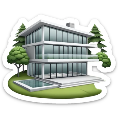 A modern house with clean architectural lines, large glass windows, minimalist design, white and gray tones, surrounded by greenery, soft natural lighting, realistic style, high detail
 sticker