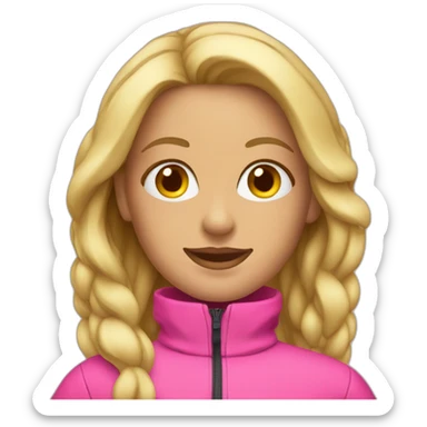 Blonde woman wearing pink ski suit sticker