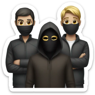 masked thief standing behind 2 people  sticker