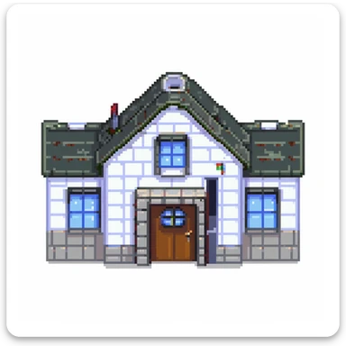 school building with windows and entrance sticker