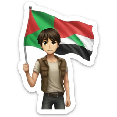 Eren yeager Holding the Palestinian flag   sticker