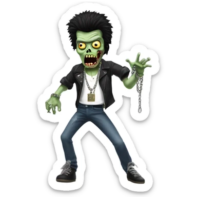 dancing black haired sid vicious zombie, wearing a necklace which has a padlock on it sticker