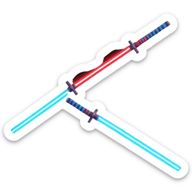 two lightsabers, one blue and one red, clashing with sparks sticker
