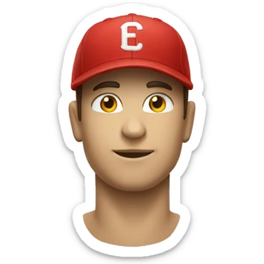 single red baseball cap with a C sticker