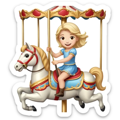 child riding a carousel horse, joyful expression sticker
