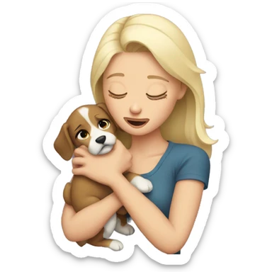 Pretty white woman crying holding puppy sticker