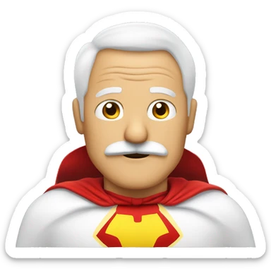 Yellow 50 year old man with a mustache crossing his hands with a red cape and a white and red superhero costume  sticker