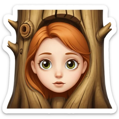 Girl with big eyes and tree trunk nose sticker