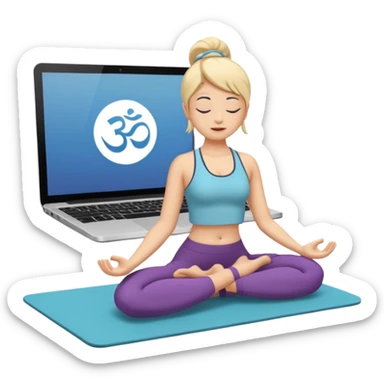 a laptop doing yoga, with a yoga mat sticker