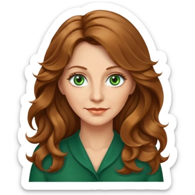 Woman 50 yrs light brown long wavy hair green eyes l sticker