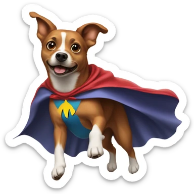 Flying dog wearing a superhero cape sticker