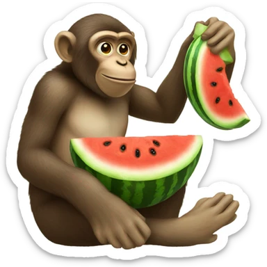 A monkey eating watermelon sticker