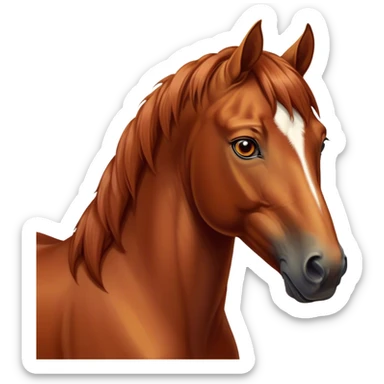 Cinematic Noble Chestnut Horse Portrait Emoji, Poised and regal, with a strong, athletic build and a lustrous, well-groomed chestnut fur, deep-set soulful amber eyes, Simplified yet sharp and sophisticated features, highly detailed, glowing with a warm, dignified glow, high shine, intelligent and majestic, stylized with an air of equine elegance, focused and attentive, soft glowing outline, capturing the essence of a watchful and confident steed, so majestic it feels as though it could gallop out of the screen with effortless authority! sticker