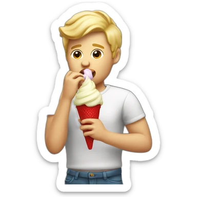 Blond man eating Italian icecream vanilla strawberry sticker