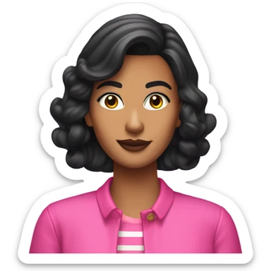 Tanned woman with black hair dressed in 1990s preppy hair, makeup, and neon attire  sticker