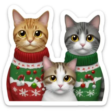 four cats wearing Christmas sweaters sticker