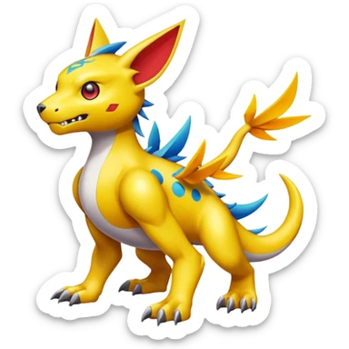 colorful fantasy edgy cool badass cute Digimon-Fakémon, with random markings, full body sticker