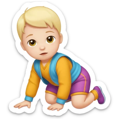 baby wearing colorful clothes crawling on the floor sticker