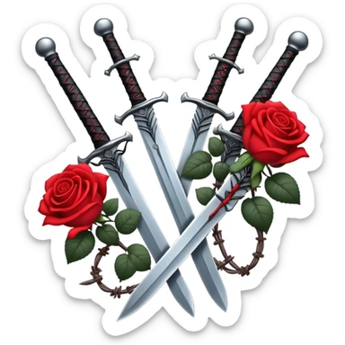 Swords with red and black roses and barb wire vines  sticker