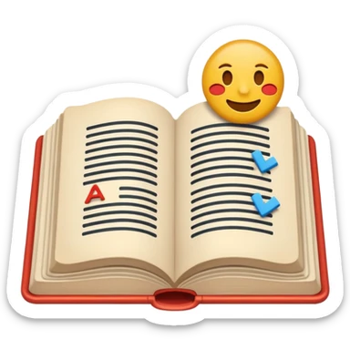 A minimalist emoji-style icon representing wordplay — symbolizing creativity with language. It features an open book or speech bubble merging with playful letters or word fragments, forming a clever visual pun. sticker