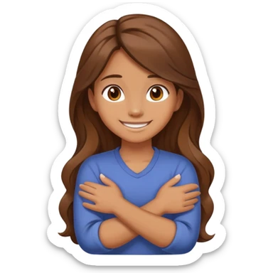girl crossing her arms to hold her neck while smiling  sticker