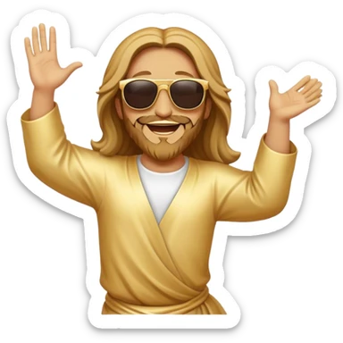 dancing figure of rejoicing Jesus with  sunglases golden  sticker