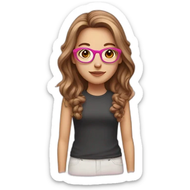 White girl with brown and long hair were pink glasses sticker