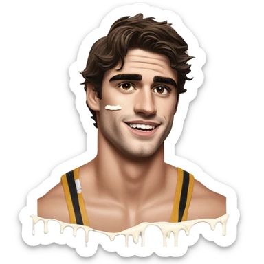 Jacob Elordi in a jock, realistic, splashed drip white glue cream over face sticker