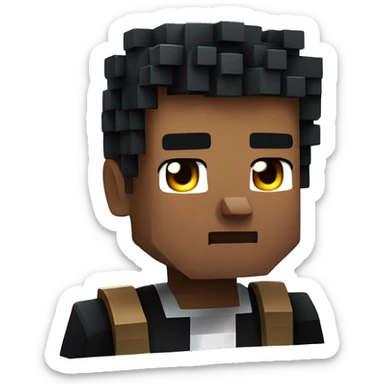niño con ojos grandes y cejas pobladas, cabell negro y pestaas largas con camisa de minecraft  sticker