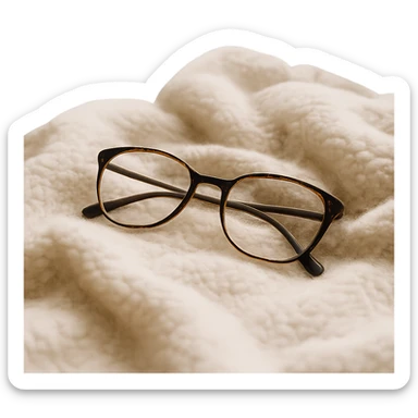 cozy reading glasses on a soft blanket, peaceful sticker