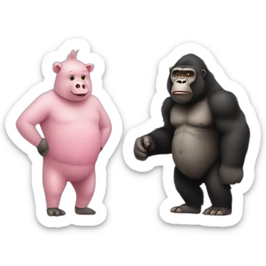 Pig and gorilla Together sticker