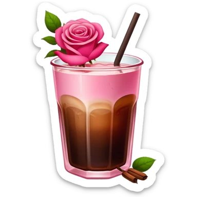 Cold brew coffee with roses pink red and mini small size glas sticker