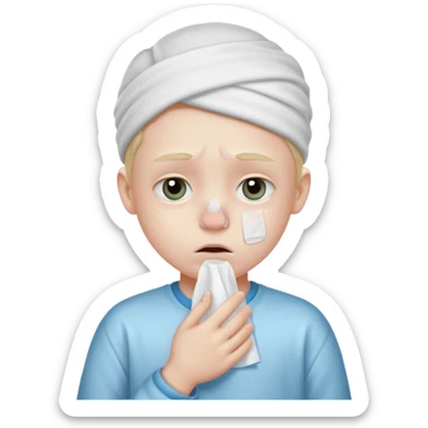 sick kid with tissue on nose sticker
