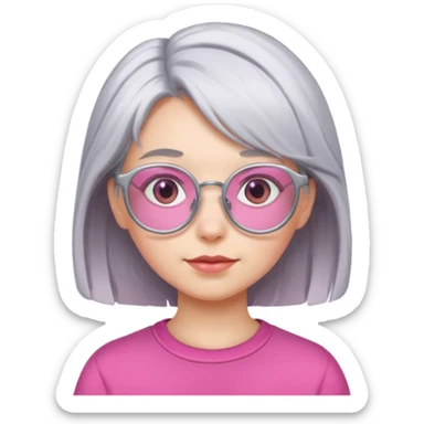 Silver hair pink glasses girl sticker