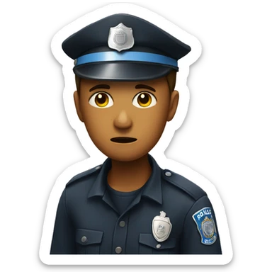 Worried person with a police hat sticker