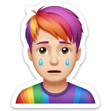 man crying with colored lgbt hair sticker