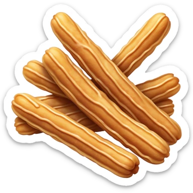 Cinematic Realistic Churros Dessert Emoji, showcasing crispy, golden-brown fried dough sticks dusted with sugar rendered with lifelike detail and warm, inviting lighting. sticker