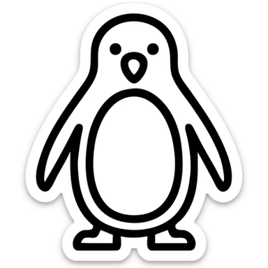 penguin, outlined icon style, clean black lines, no fill sticker