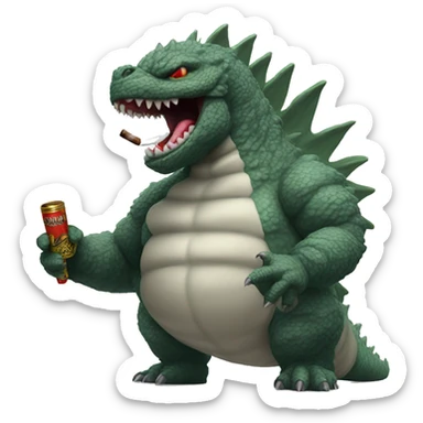 Kaiju godzilla with a cigar in mouth  sticker