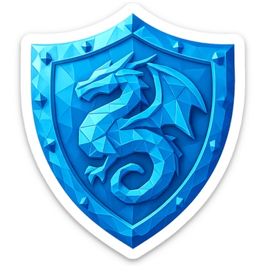 Replace the bird emblem on this diamond shield with a dragon emblem, matching the faceted diamond style, color, and shine. Keep the rest of the shield unchanged. Transparent background. Maintain the diamond faceted style and shine in the dragon emblem. sticker