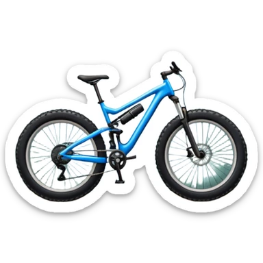An icon featuring a mountain bike with wide tires, positioned on a forest trail or rocky mountain road. The background shows dense trees, steep slopes, and distant peaks under a clear blue sky. Transparent background highlights the thrill and rugged beauty of mountain biking. sticker